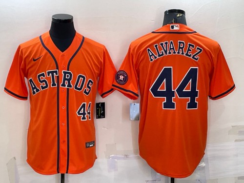 Men's Houston Astros #44 Yordan Alvarez Orange With Patch Cool Base Stitched Jersey